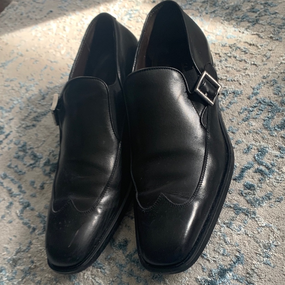 Salvatore Ferragamo Black Leather Buckle Loafers